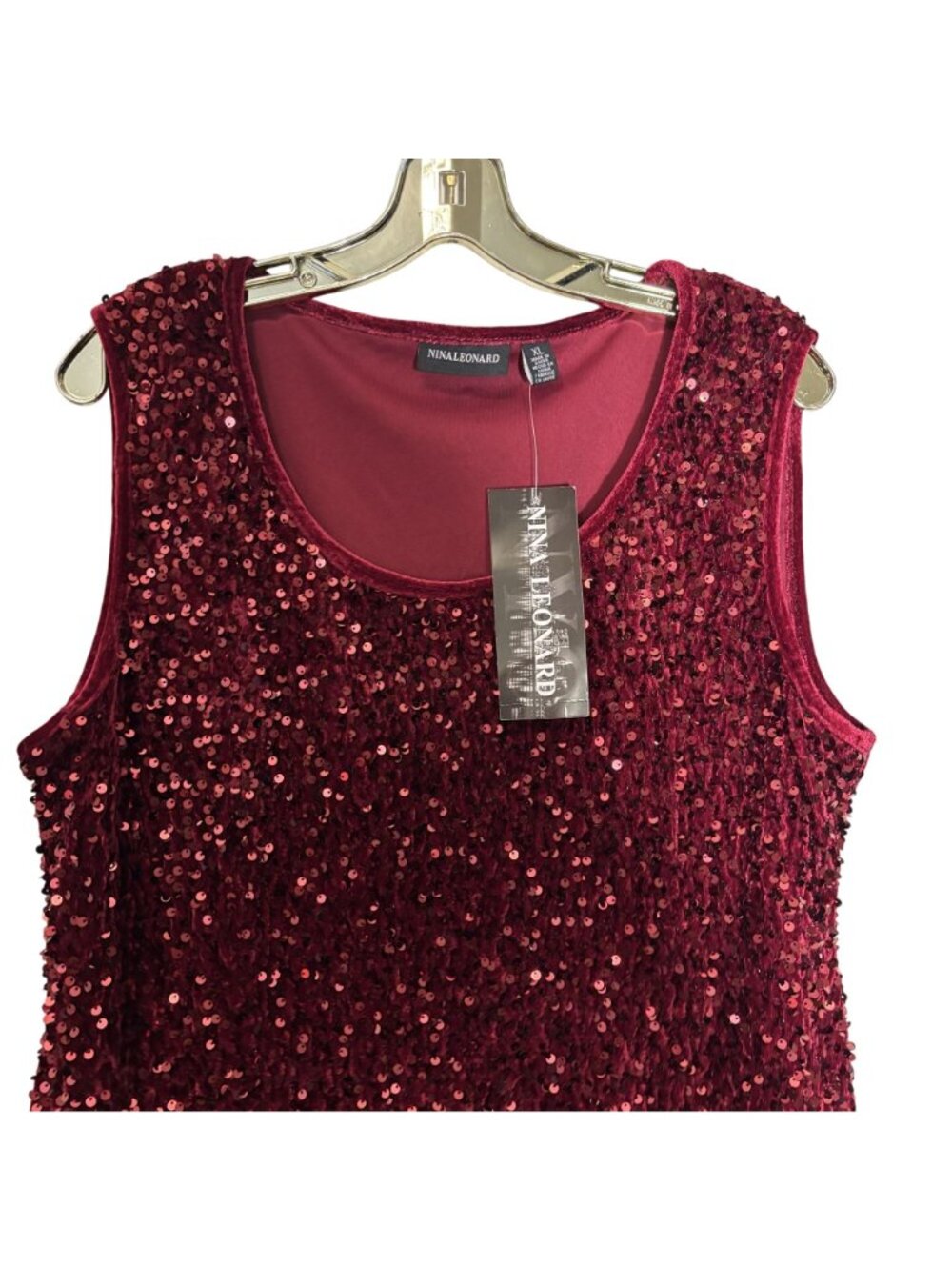 Sleeveless Burgundy Sequin Party Dress Size XL By Nina Leonard - Picture 5 of 11